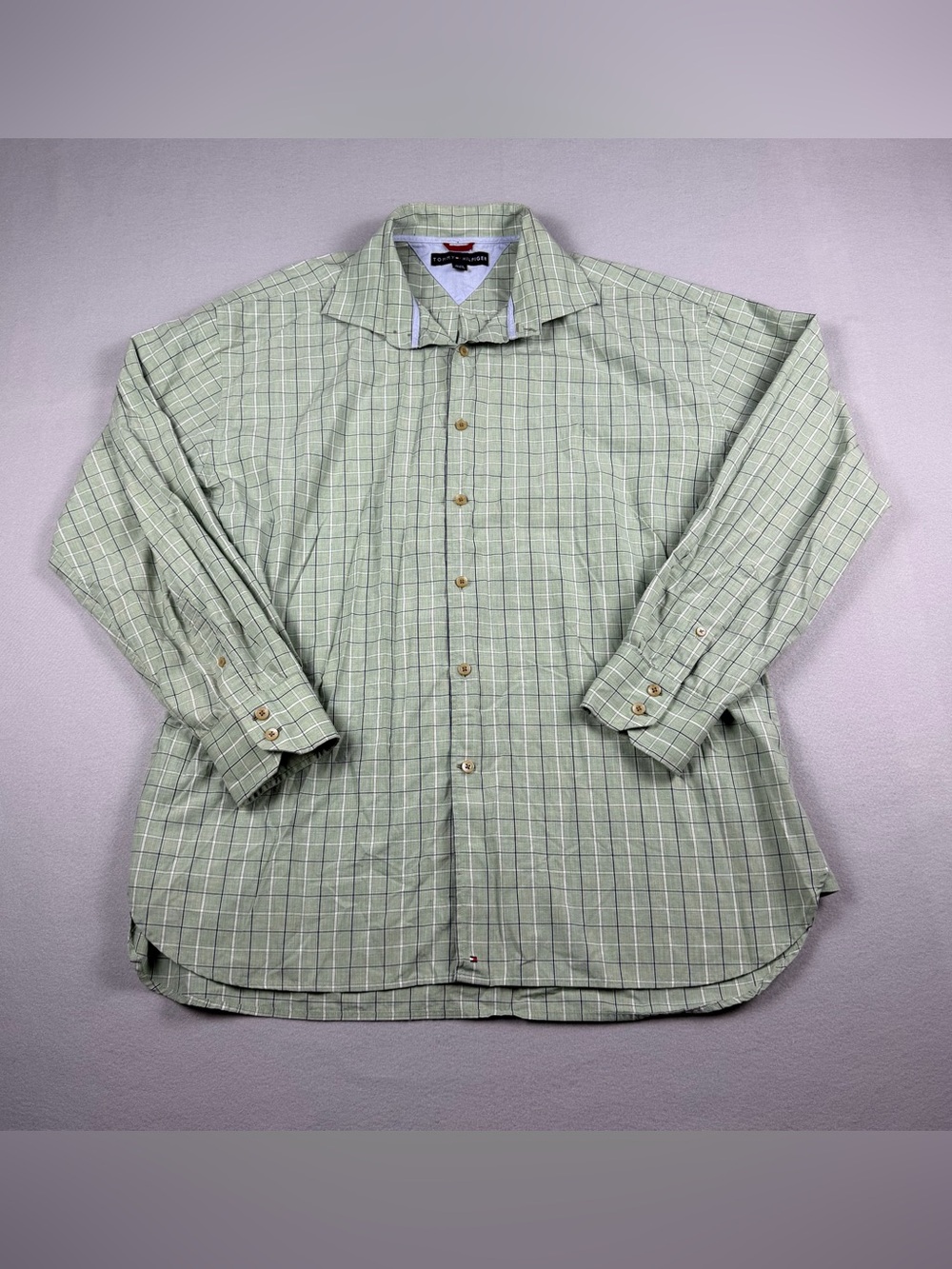 Tommy Hilfiger Pale Green Plaid Button-Down Shirt